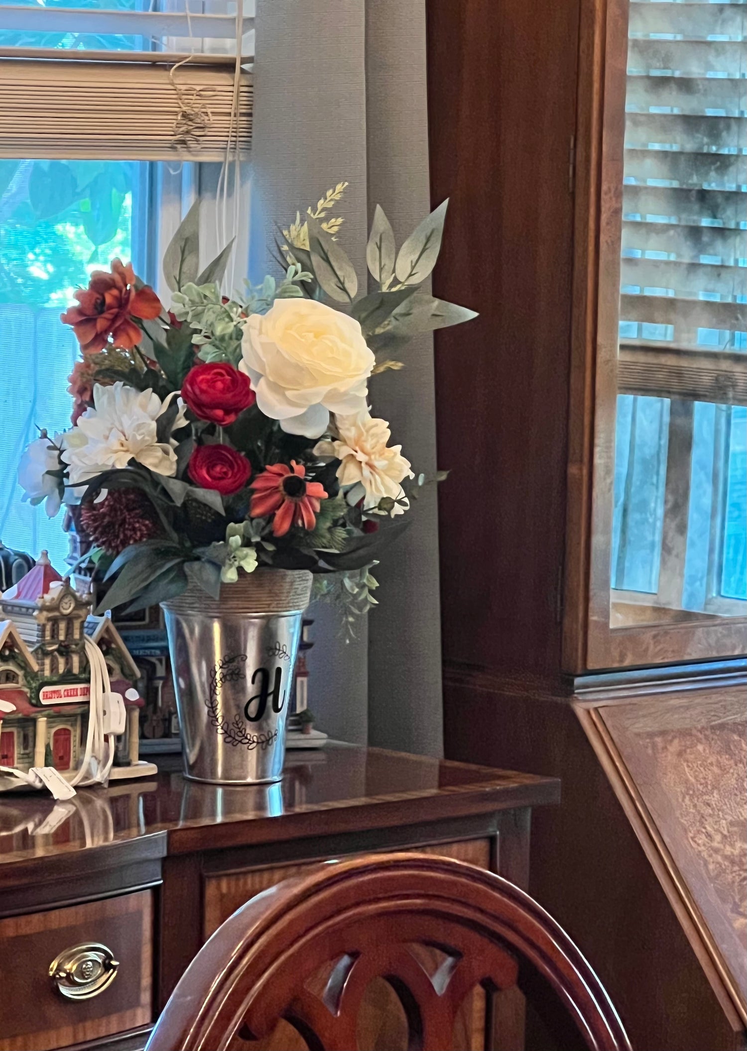 Customer photo of custom flower arrangement in their home. 